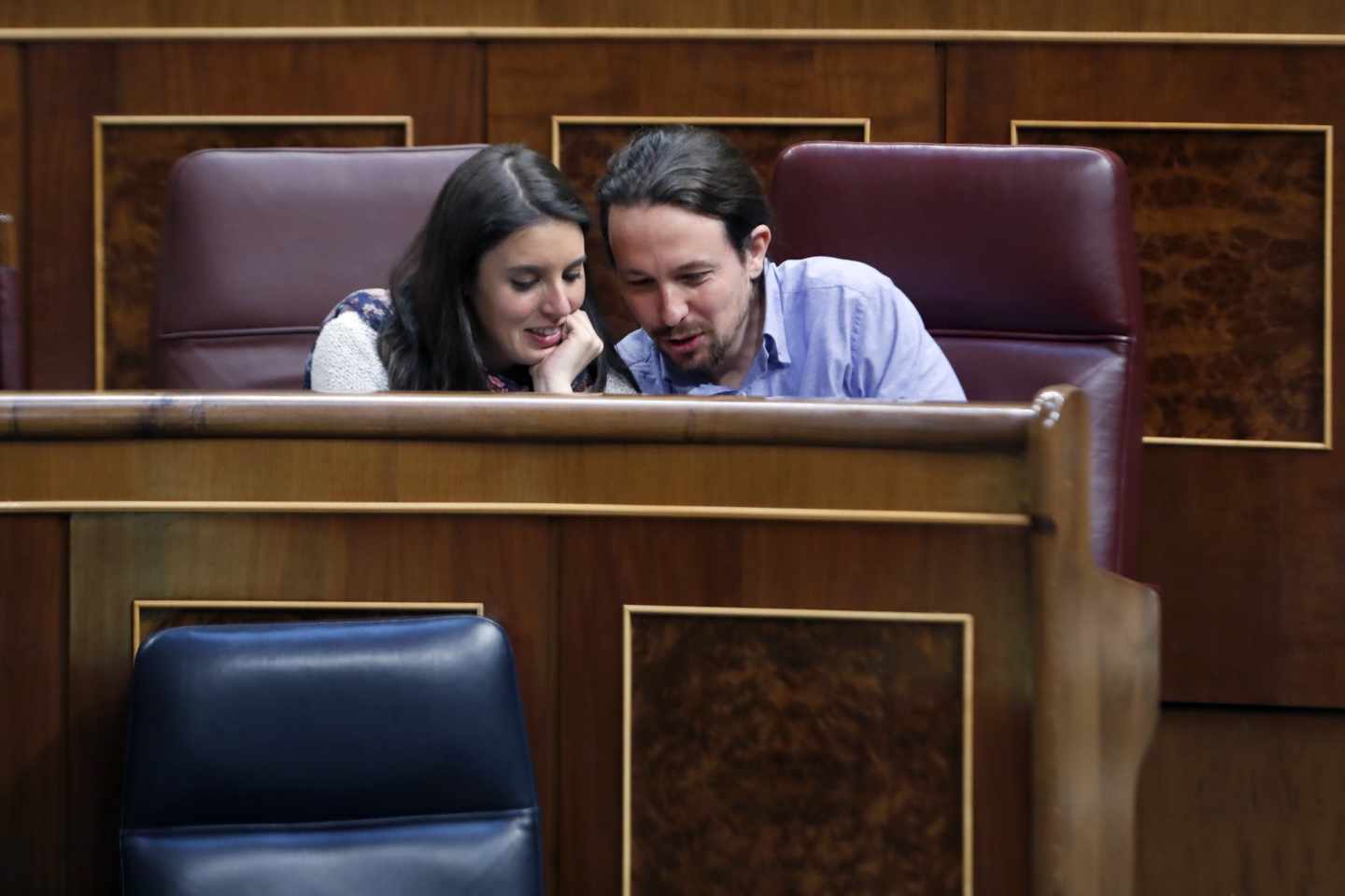 Irene Montero y Pablo Iglesias, este lunes en el Congreso de los Diputados.