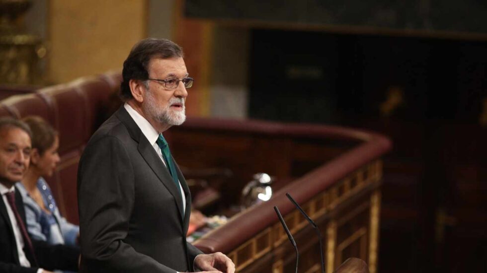 El presidente del Gobierno, Mariano Rajoy, durante su intervención en la moción de censura en el Congreso.