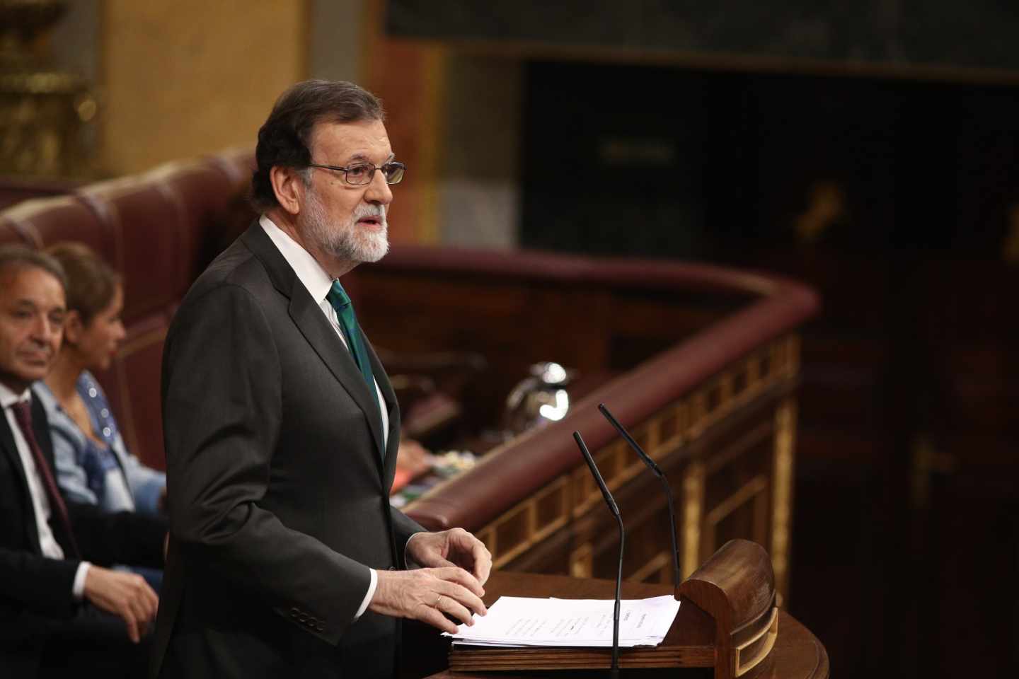 El presidente del Gobierno, Mariano Rajoy, durante su intervención en la moción de censura en el Congreso.