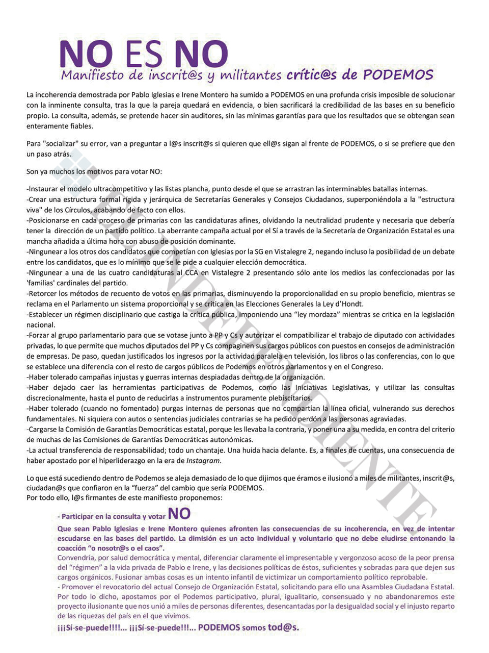 Documento "NO es NO"