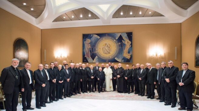 El Papa con los obispos chilenos.