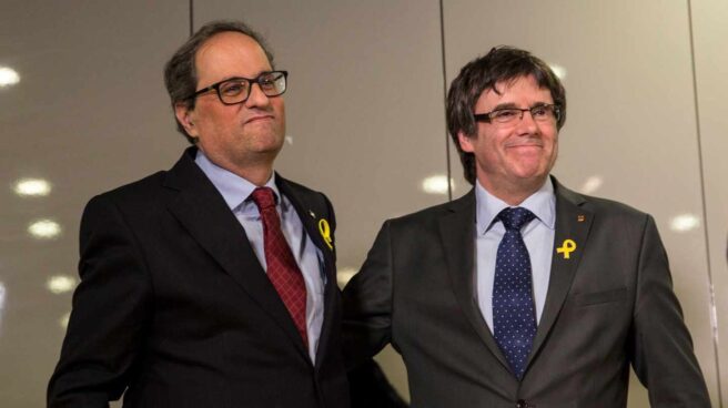El nuevo presidente de la Generalitat, Quim Torra, junto a Carles Puigdemont en Berlín.