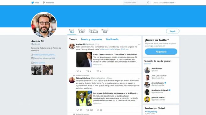 Andrés Gil borró 13.885 tuits antes de ser propuesto por PSOE y Podemos para RTVE