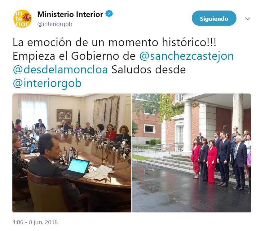 El polémico tuit lanzado desde la cuenta oficial del Ministerio del Interior.