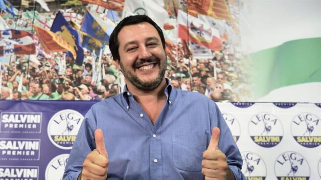 Matteo Salvini, líder de la Liga, tras una rueda de prensa en Milán.