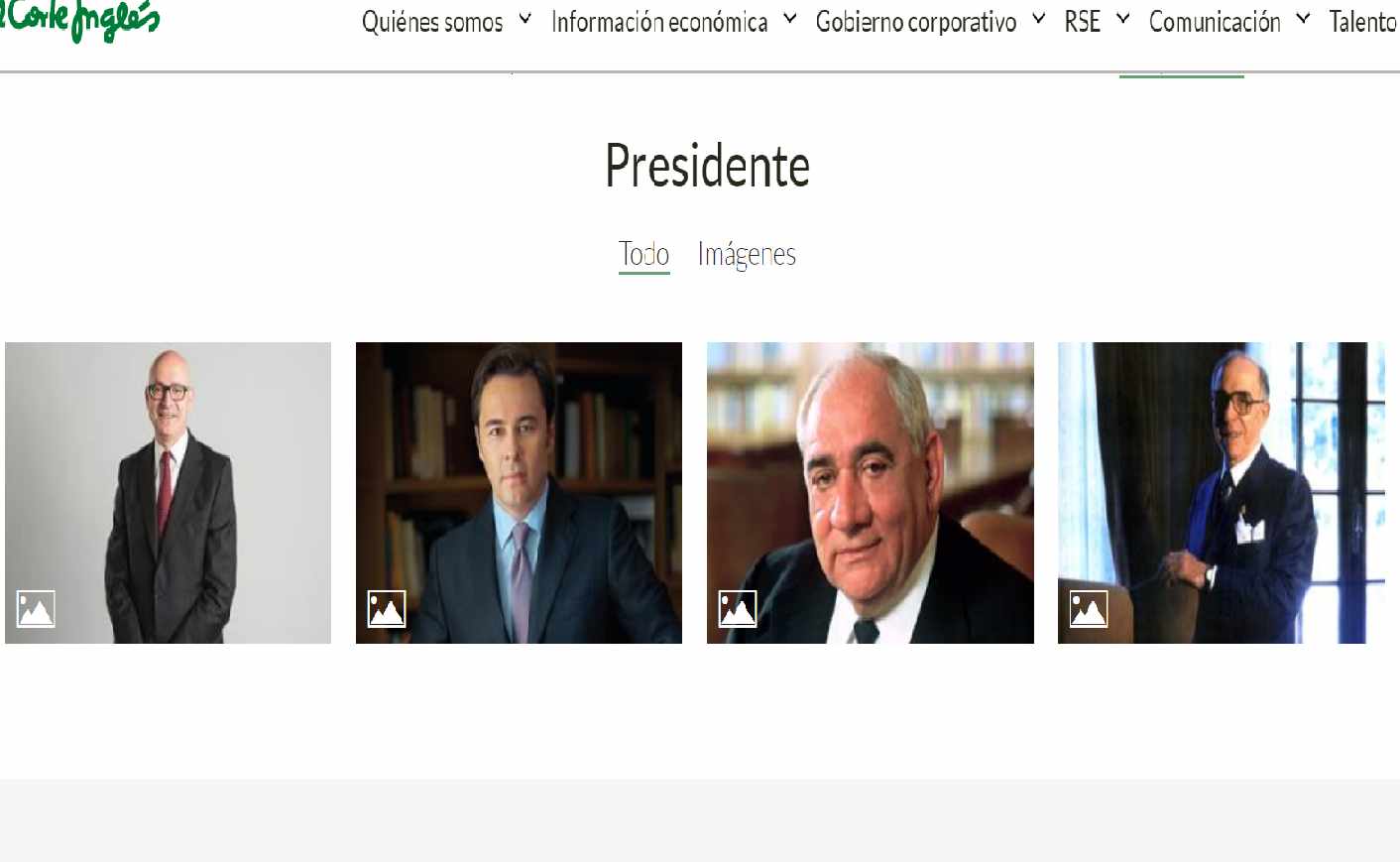 Detalle de la página web de El Corte Inglés, donde aparecen los cuatro últimos presidentes en el 2018