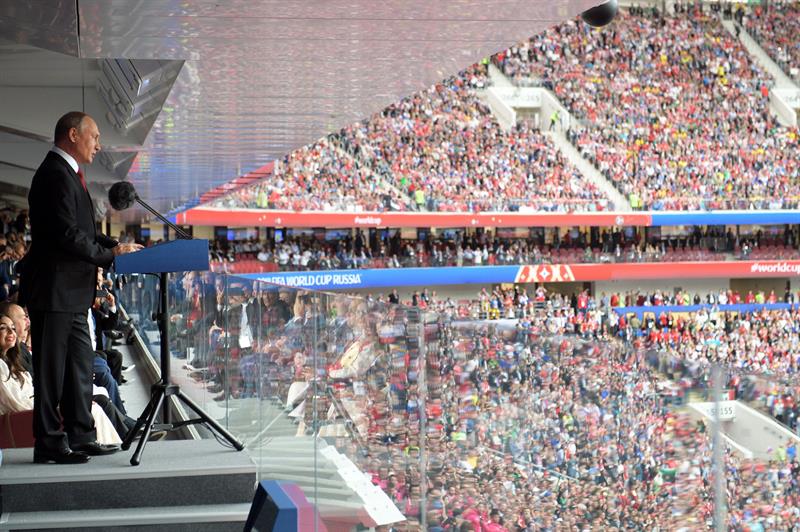 El presidente ruso, Vladimir Putin, en su intervención al inaugurar el Mundial 2018.