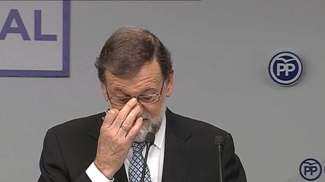 Mariano Rajoy, durante su intervención en la reunión del Comité Nacional del partido que se celebra en Madrid. Rajoy ha anunciado hoy que dejará la Presidencia de la formación y cumplirá su mandato hasta el día que el partido elija a su sustituto: "Es lo mejor para el PP, para mí y para España", ha dicho ante el Comité Ejecutivo Nacional.
