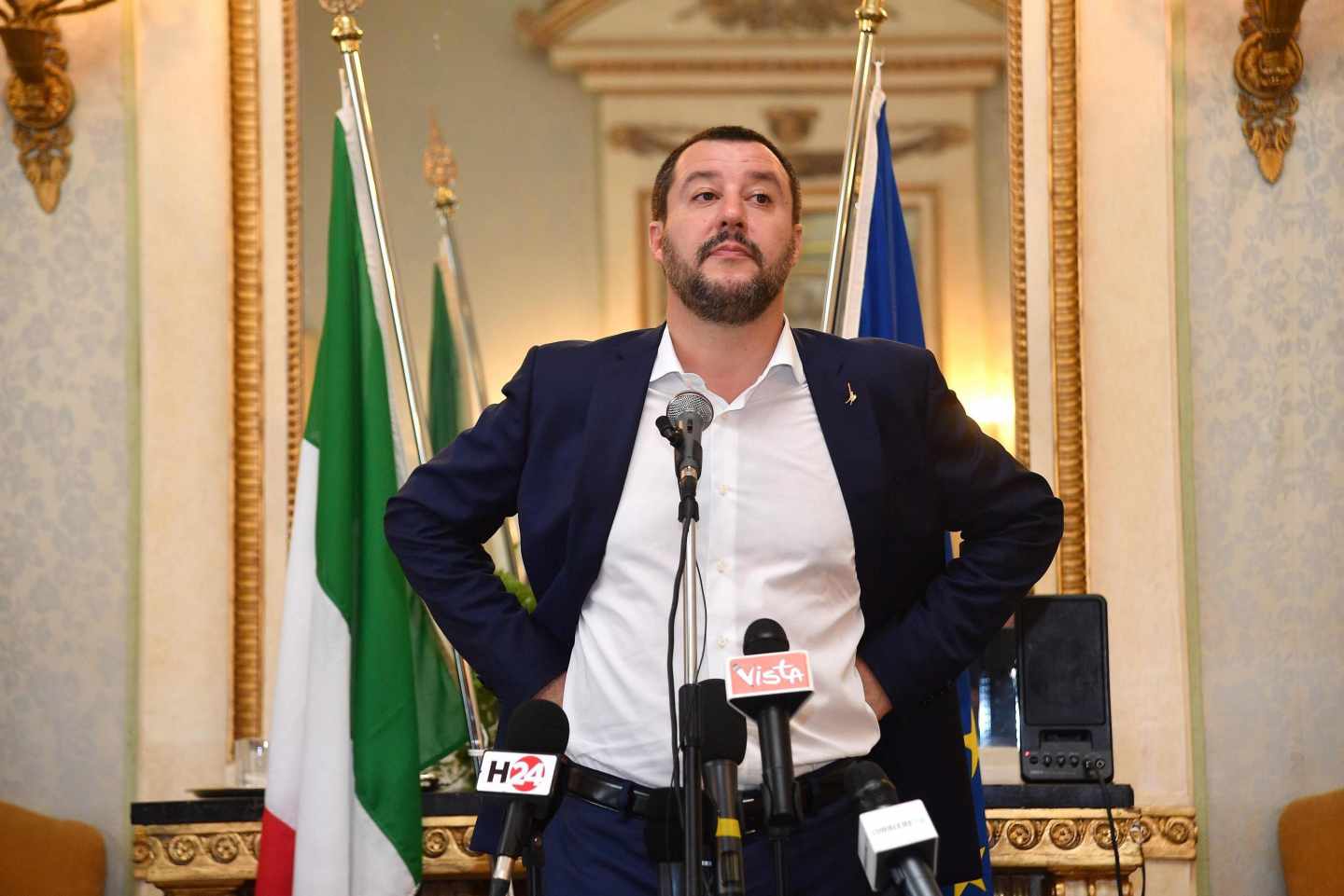 Matteo Salvini, durante una rueda de prensa en Génova.
