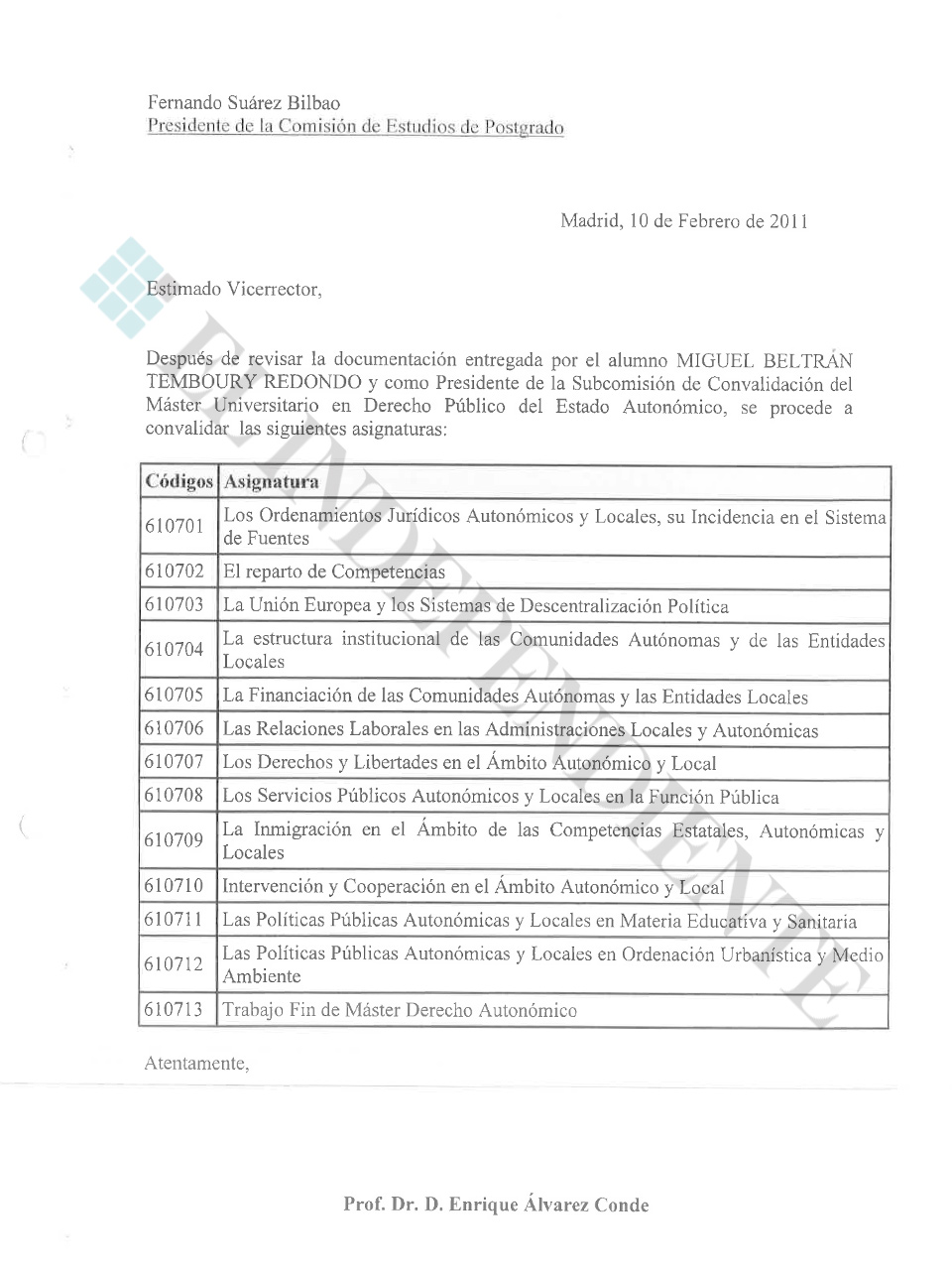 Convalidación de asignaturas