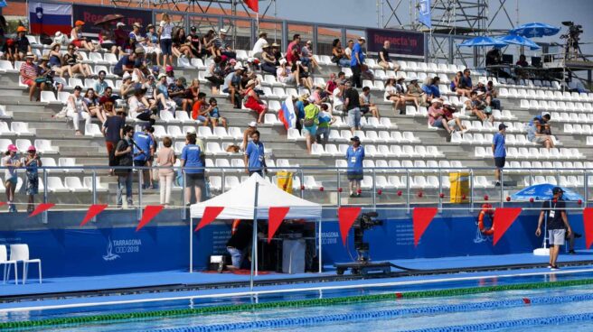 Gradas prácticamente vacías durante las finales de natación en los Juegos Mediterráneos de Tarragona 2018.