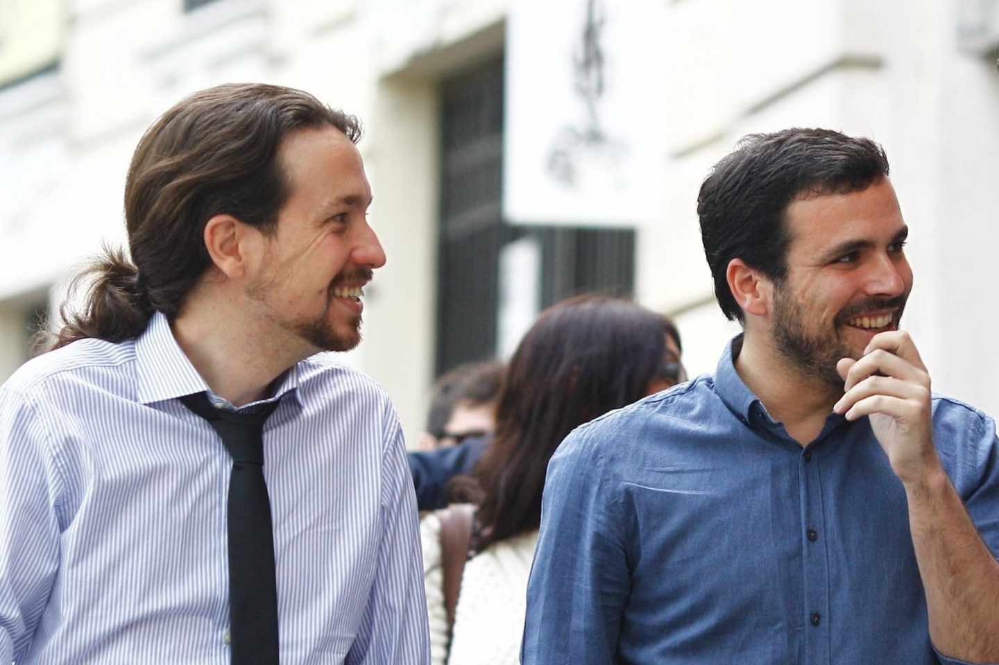 El líder de podemos, Pablo Iglesias, y el de Izquierda Unida, Alberto Garzón.