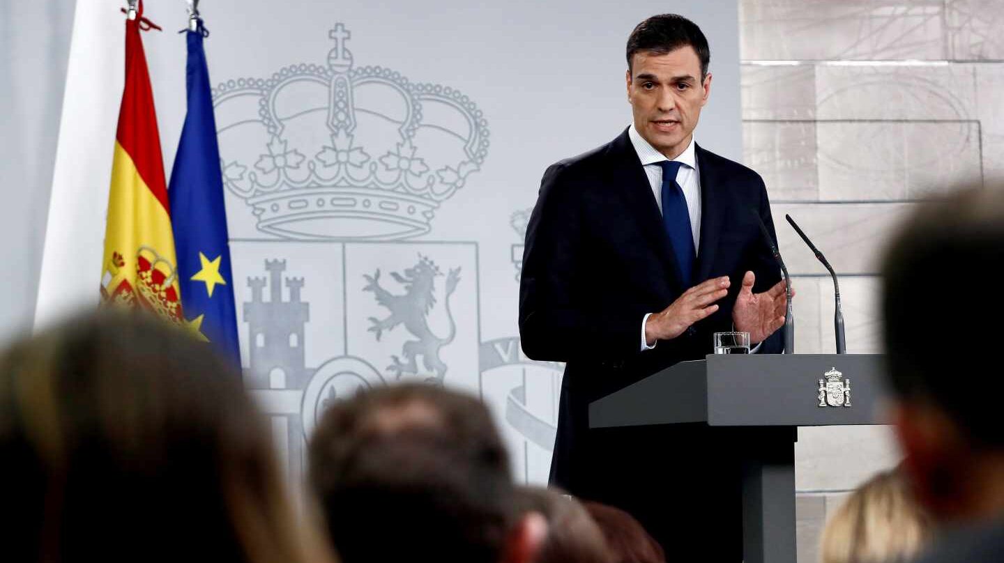 El presidente del Gobierno, Pedro Sánchez, durante su comparecencia en Moncloa.