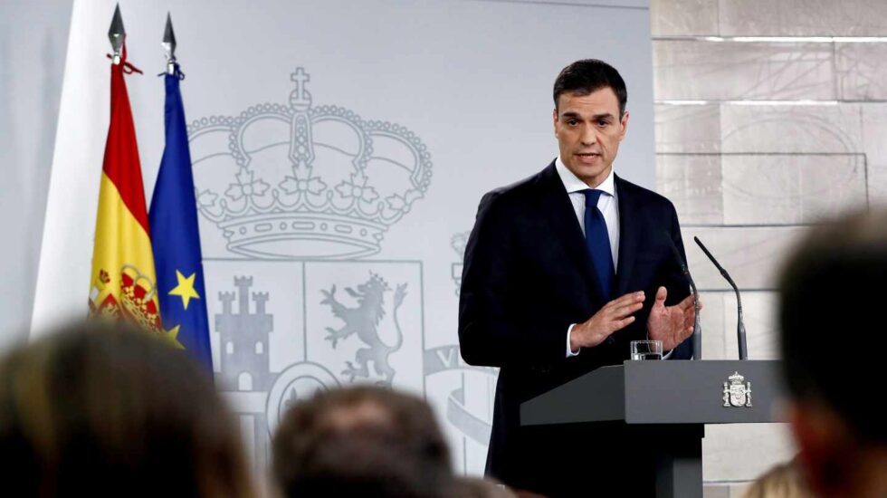 El presidente del Gobierno, Pedro Sánchez, durante su comparecencia en Moncloa.