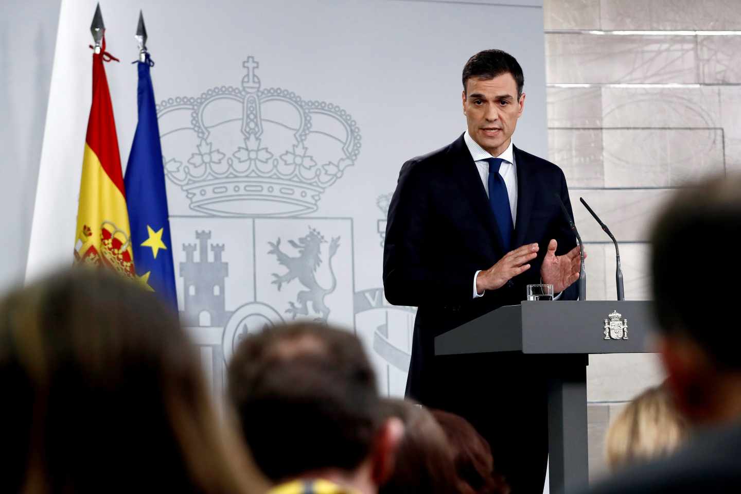 El presidente del Gobierno, Pedro Sánchez, durante su comparecencia en Moncloa.