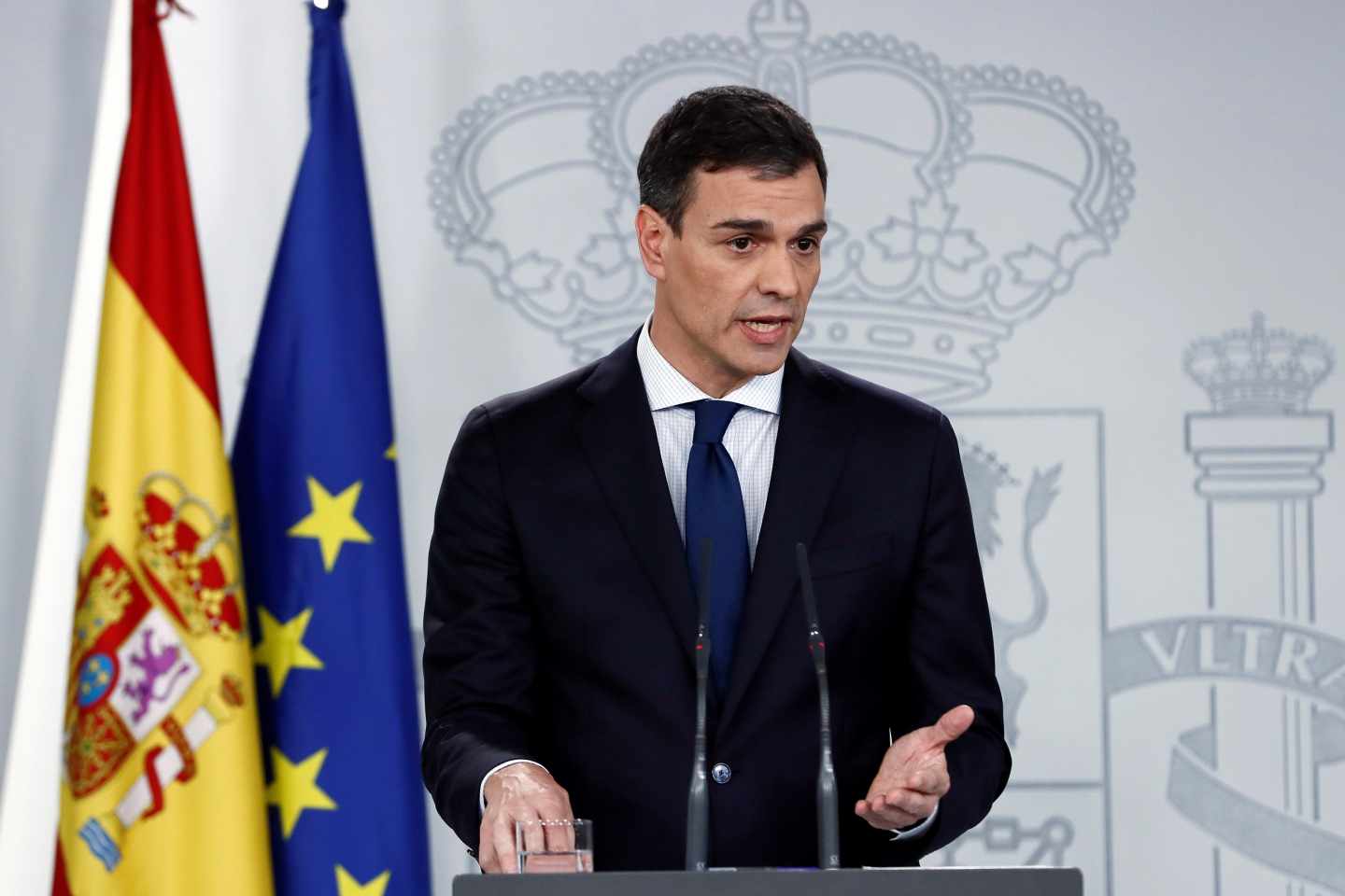 El presidente del Gobierno, Pedro Sánchez, durante la presentación de sus ministros.