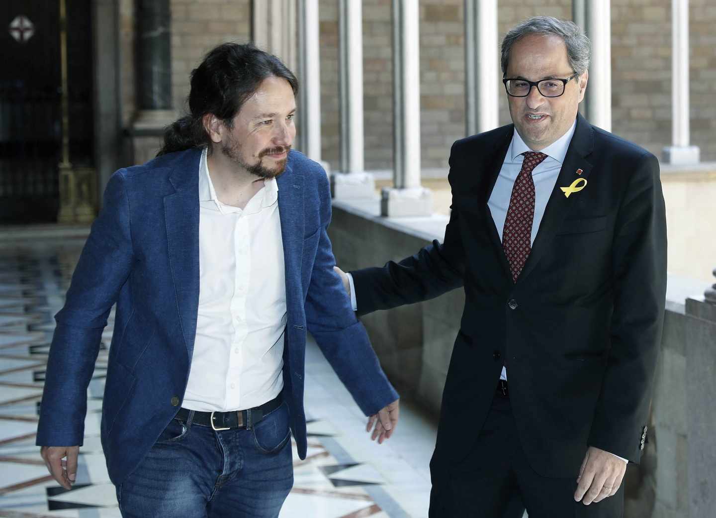 Pablo Iglesias y Quim Torra, en el Palau de la Generalitat.