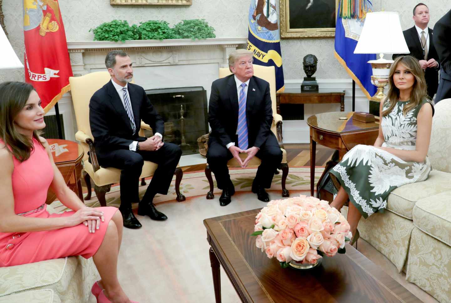 Felipe Vi y la reina Letizia, con Donald Trump y Melania en la Casa Blanca.