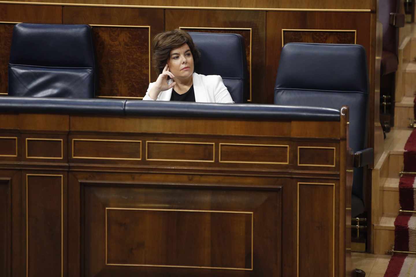 Soraya Sáenz de Santamaría en su escaño del Congreso.