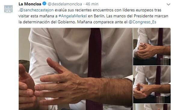 El autobombo de Moncloa: "Las manos de Pedro Sánchez marcan la determinación del Gobierno"