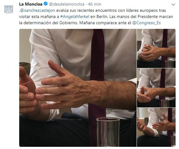 El autobombo de Moncloa: "Las manos de Pedro Sánchez marcan la determinación del Gobierno"