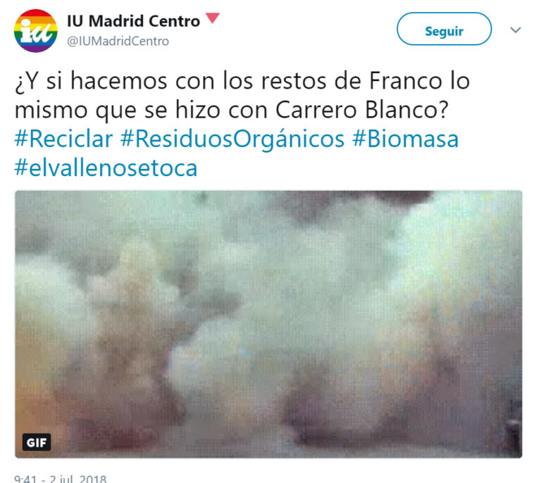 Izquierda Unida llama a hacer volar los restos de Franco "como se hizo con Carrero Blanco"