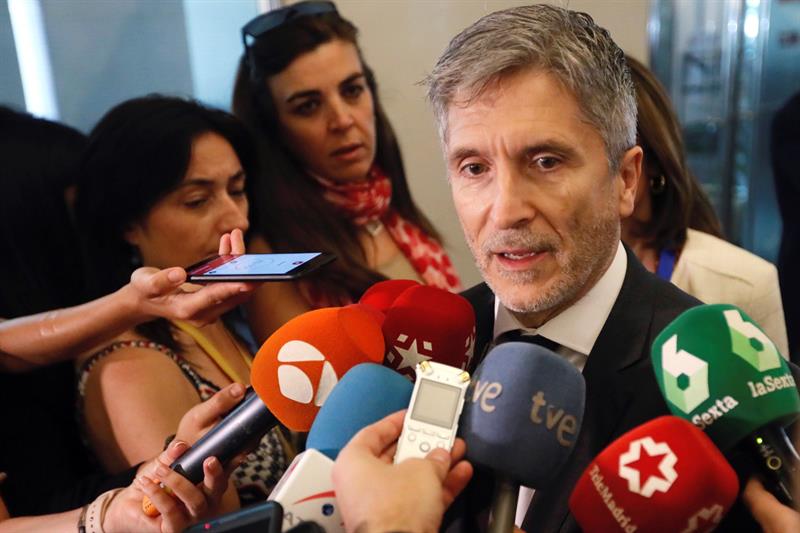 El ministro del Interior, Fernando Grande-Marlaska, minutos antes de comparecer este miércoles en el Congreso.