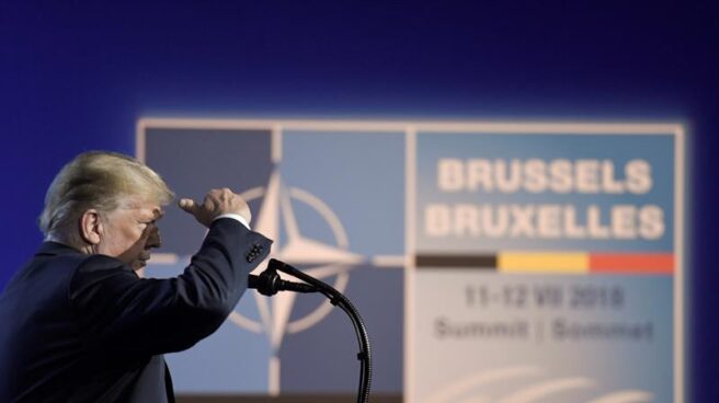 Donald Trump, en rueda de prensa en Bruselas.