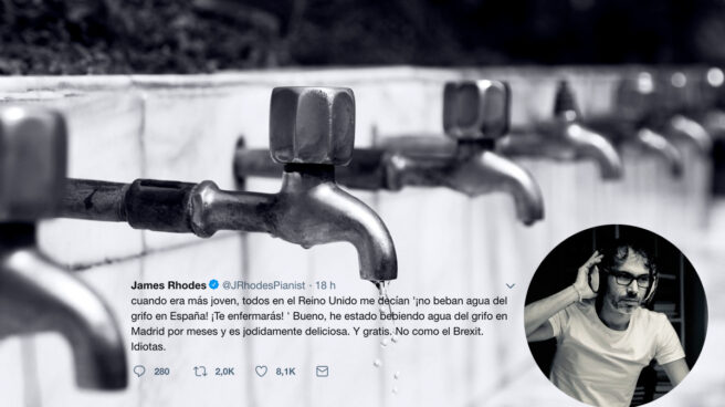 Tuit de James Rhodes alabando el agua del grifo de Madrid Tuit de James Rhodes alabando el agua del grifo de Madrid