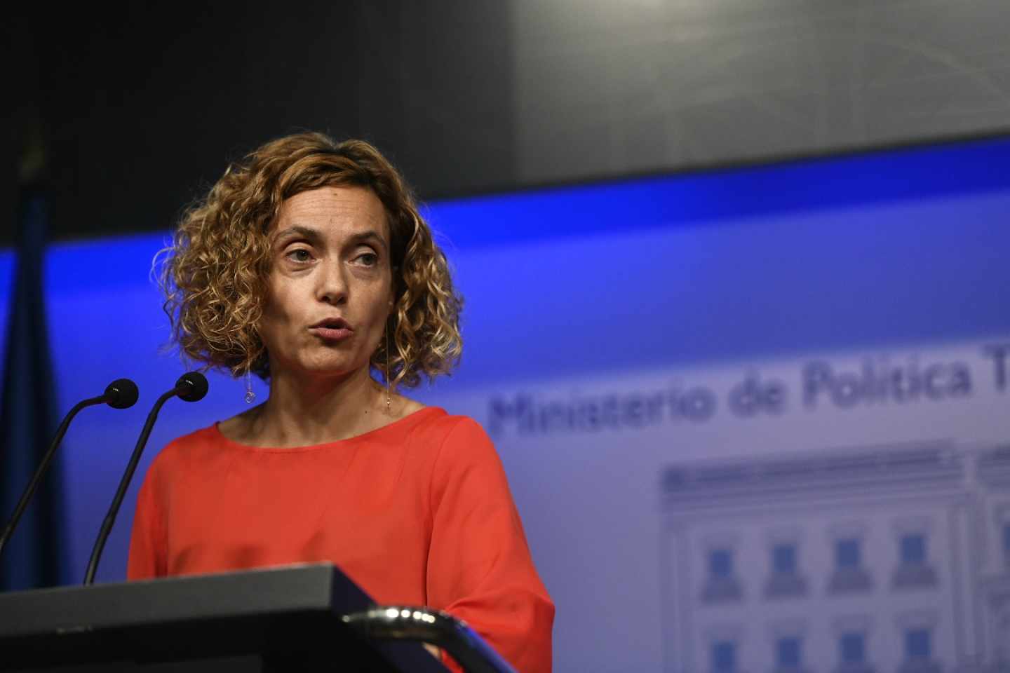 La ministra de Política Territorial y Función Pública, Meritxell Batet, tras la reunión con los sindicatos de la función pública.