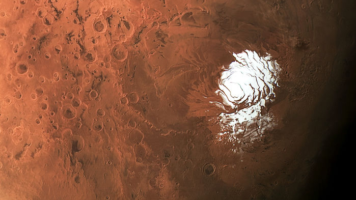 Encuentran indicios de un lago de agua líquida bajo en el polo sur de Marte