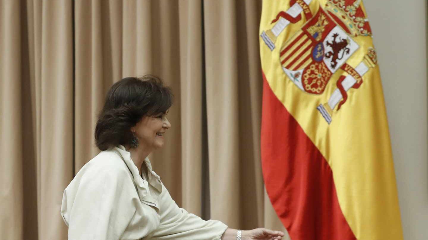 La vicepresidenta del Gobierno, Carmen Calvo, en la comisión de Igualdad.