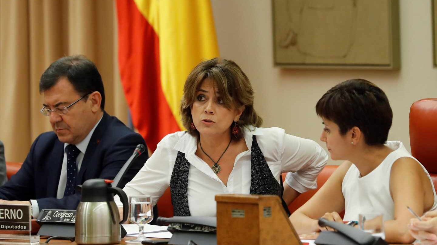 La ministra de Justicia, Dolores Delgado, durante su comparecencia en el Congreso de los Diputados.