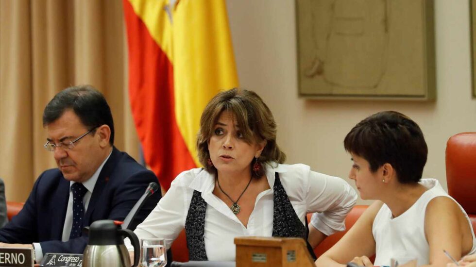 La ministra de Justicia, Dolores Delgado, durante su comparecencia en el Congreso de los Diputados.