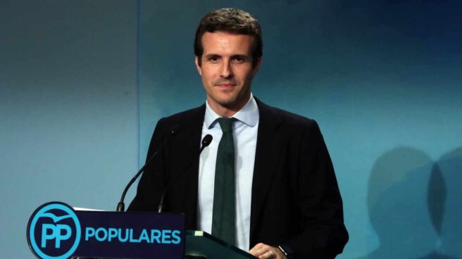 Pablo Casado, durante la rueda de prensa tras anunciarse el resultado de las primarias del PP.