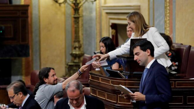 Pablo Iglesias, durante la votación en el Congreso sobre RTVE.