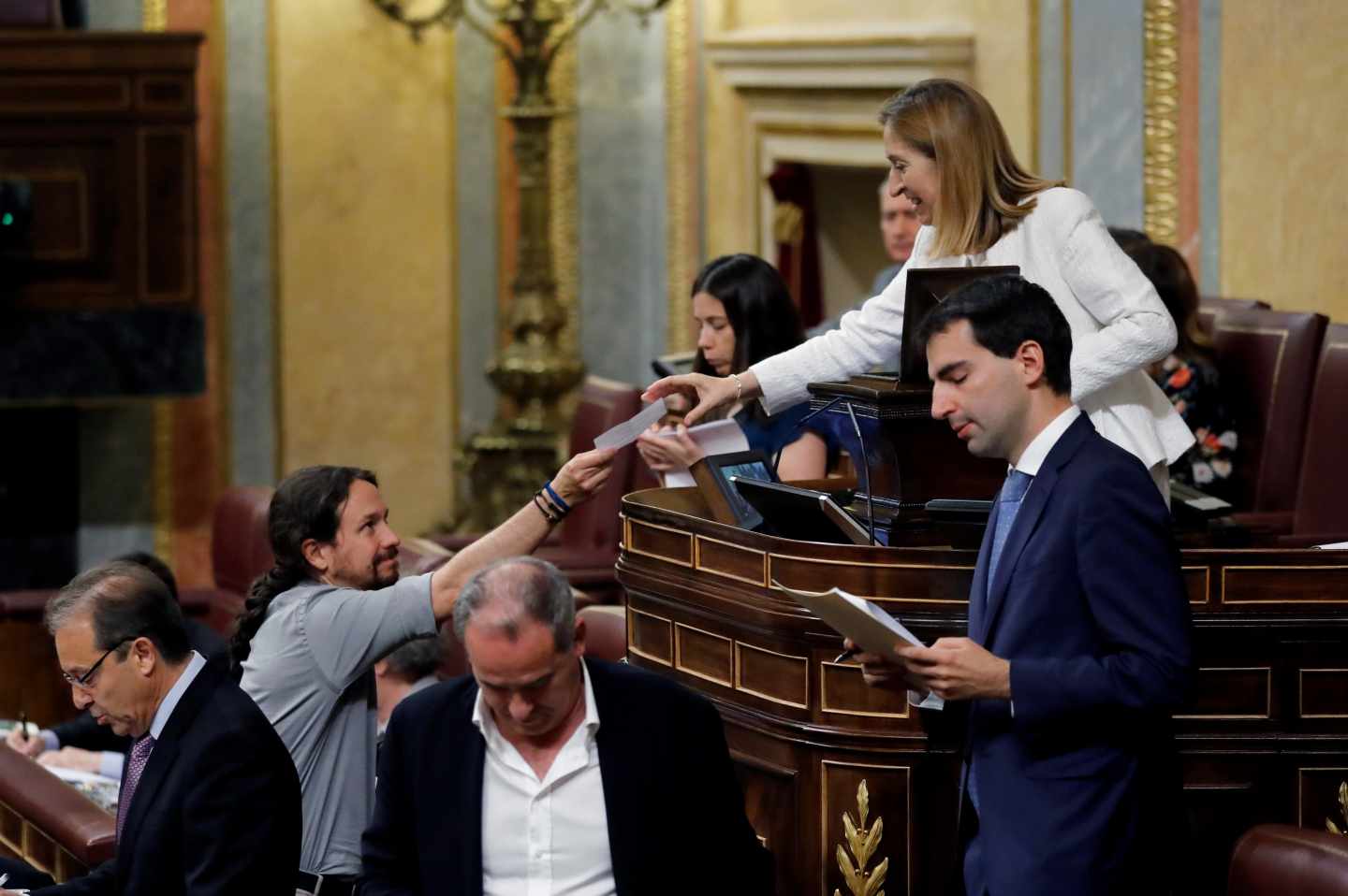 Pablo Iglesias, durante la votación en el Congreso sobre RTVE.