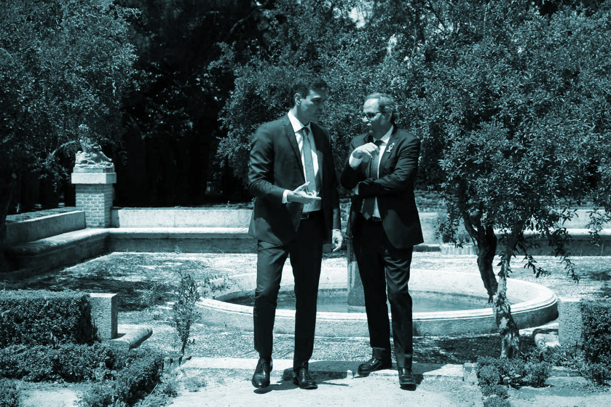 Pedro Sánchez y Quim Torra, en los jardines de la Moncloa.