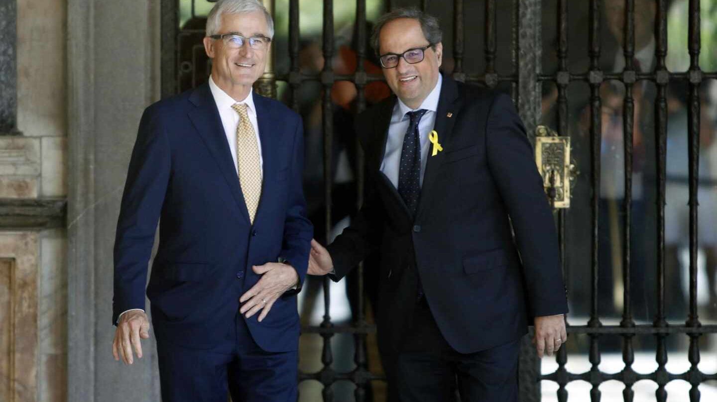 El presidente de Cataluña, Quim Torra (d) y el presidente de Flandes, Geert Bourgeois.