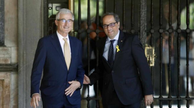 El presidente de Cataluña, Quim Torra (d) y el presidente de Flandes, Geert Bourgeois.
