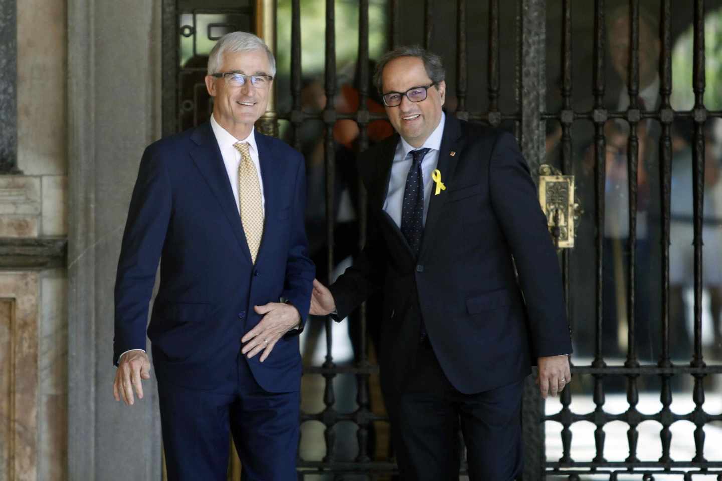 El presidente de Cataluña, Quim Torra (d) y el presidente de Flandes, Geert Bourgeois.