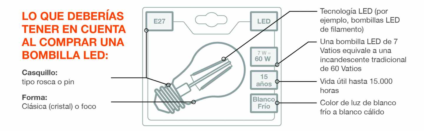 Infografía sobre ¿Qué debemos tener en cuenta a la hora de comprar una bombila LED?