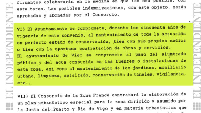Captura del convenio que indica que el mantenimiento de la zona siniestrada corresponde al ayuntamiento.