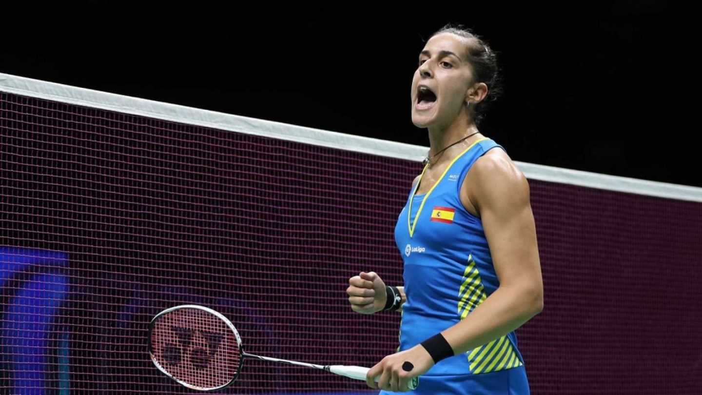 Carolina Marín durante el partido que ha supuesto su tercer mundial tras los de 2014 y 2015.