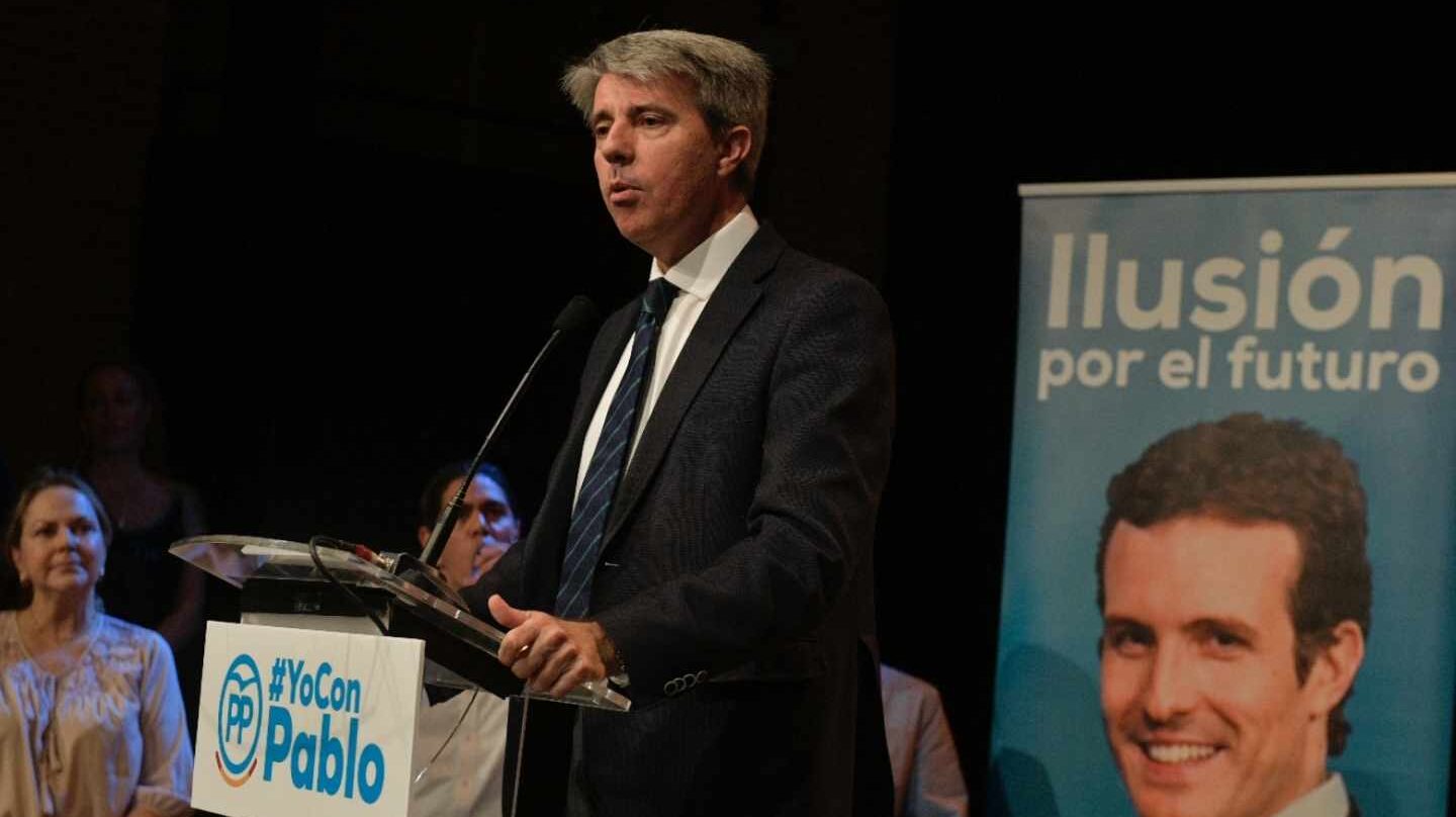 El presidente madrileño Ángel Garrido en un acto en Madrid de la candidatura de Pablo Casado en las primarias del PP.
