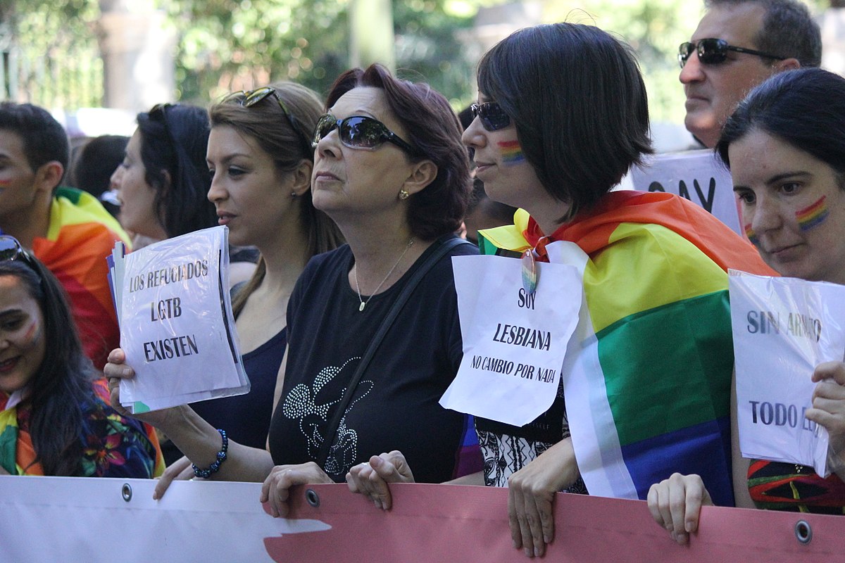 Mujeres lesbianas en una manifestación.