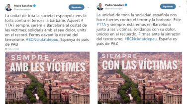 Sánchez elimina la bandera y el escudo de España en su mensaje de unidad en catalán