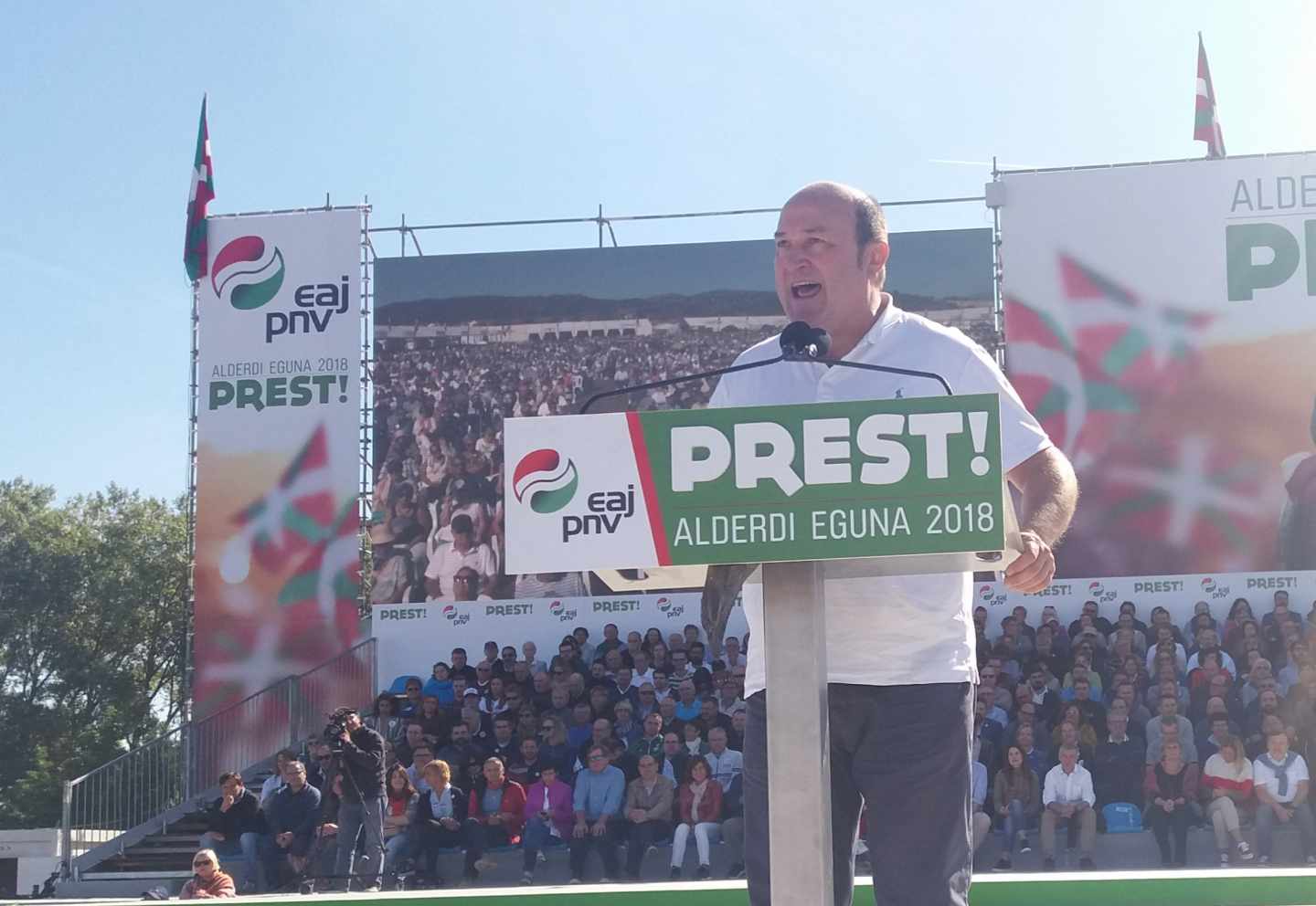 El presidente del PNV, Andoni Ortuzar durante su intervención en el 'Alderdi Eguna'.