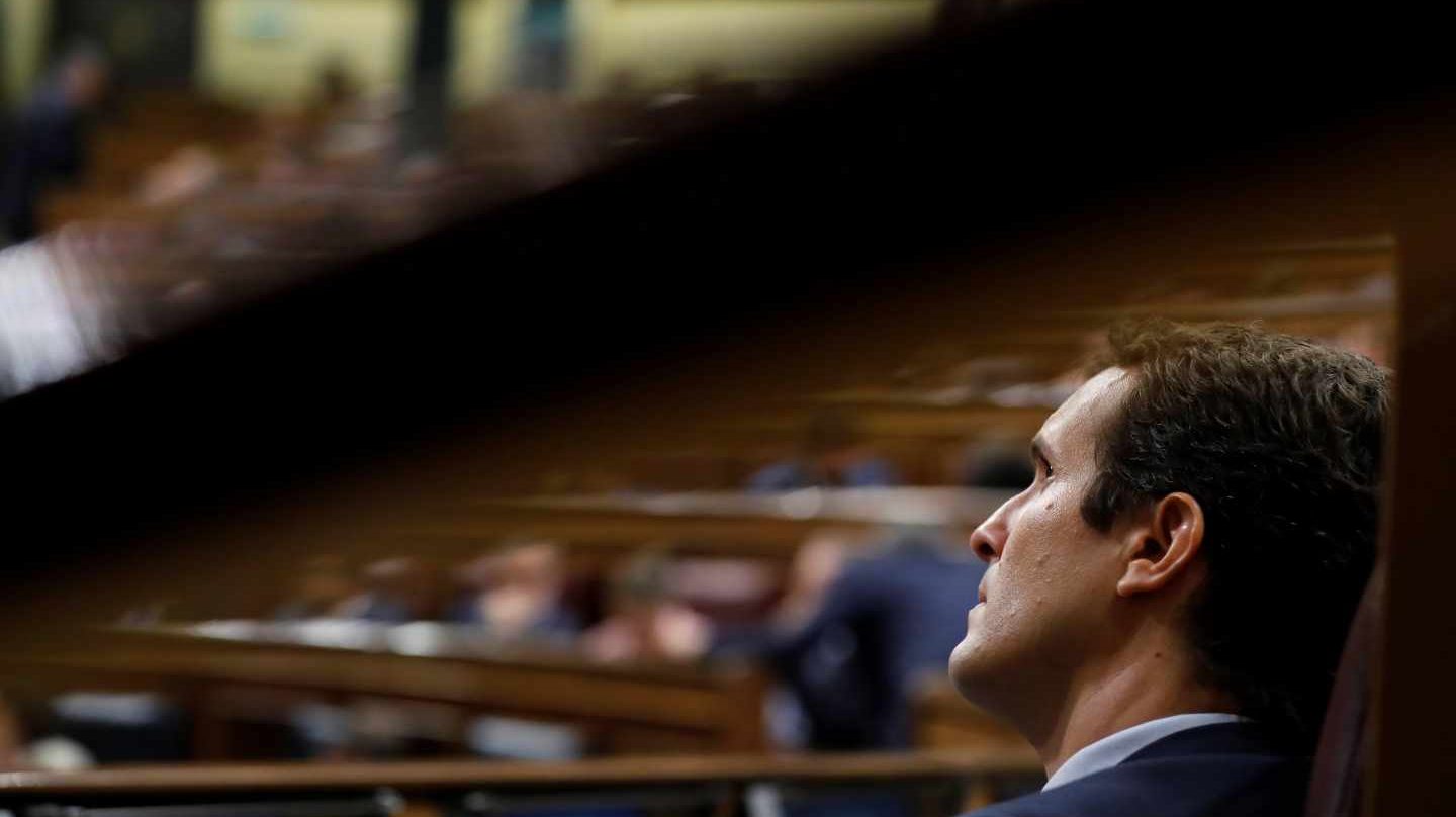 Pablo Casado durante la sesión de control de ayer al Gobierno en que se habló del máster de Pedro Sanchez