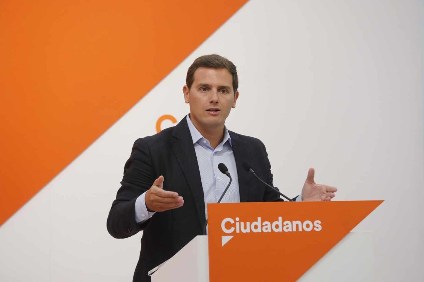 Albert Rivera en una rueda de prensa en la sede de su partido.